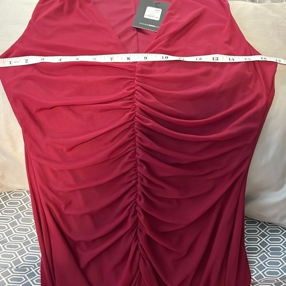 NWT FASHION NOVA, Don't Ruche Me Mesh Gown, Burgundy Wine, Instantly Slimming,L - Picture 13 of 16